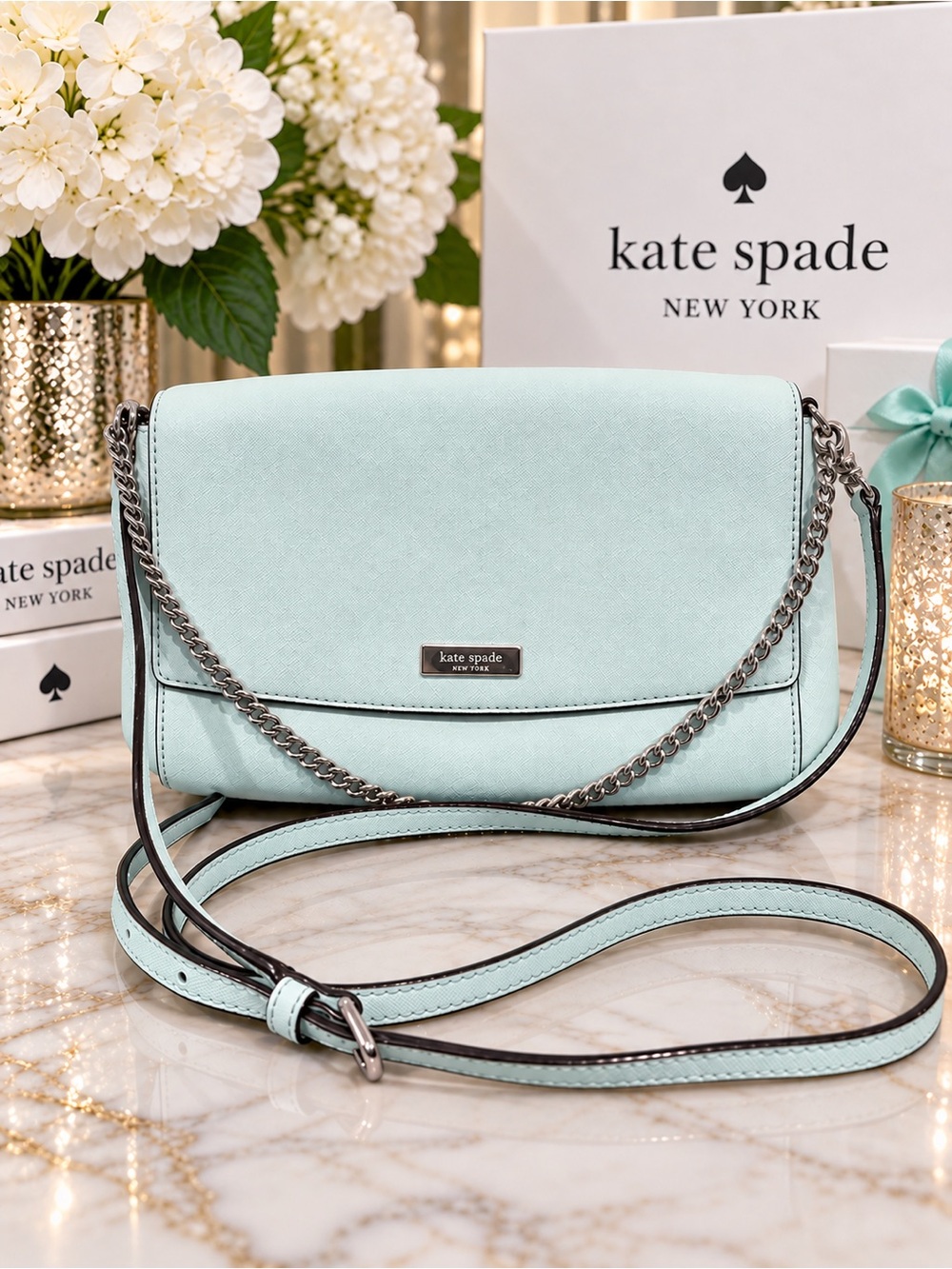 Kate Spade Light Blue Saffiano Leather Crossbody Bag